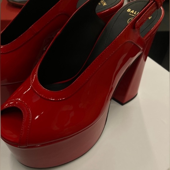 Balmain Patent Peep-Toe Slingback Platform Pumps - Picture 4 of 5